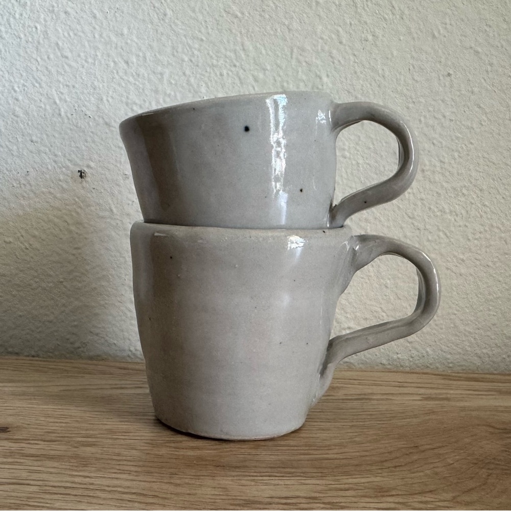 Handmade Art Pottery Mugs Gray Glaze Mismatched Size Rustic Cups Cottagecore RT